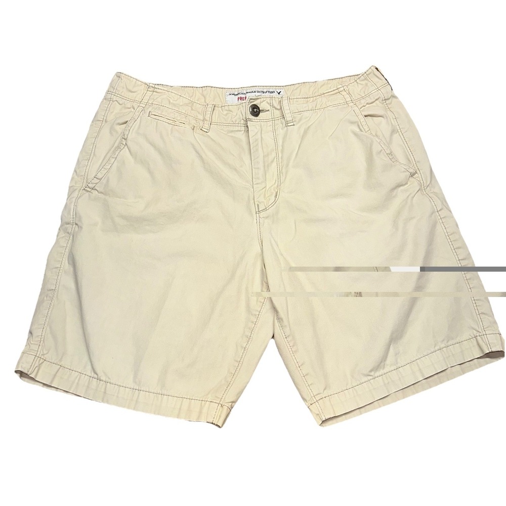 American Eagle Prep Khaki Flat Front Cotton Classic 9" Shorts Y2K Style Men's 36